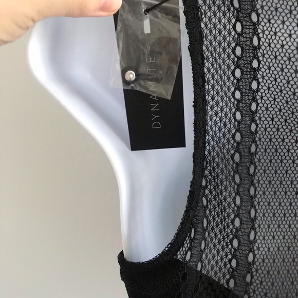 Dynamite Lace Sheer Choker Mock Neck Black Sleeveless Top with Camisole Tube Top - Picture 14 of 16